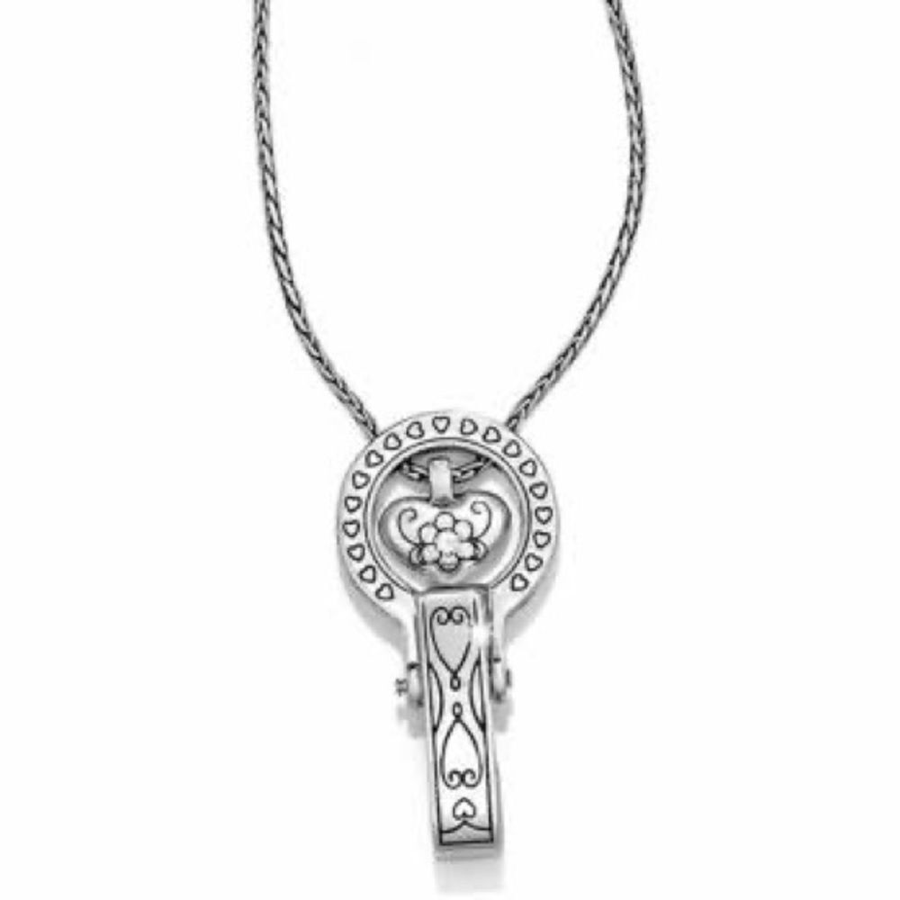 Brighton silver scrolled heart Badge Clip‎ lanyard long Necklace
